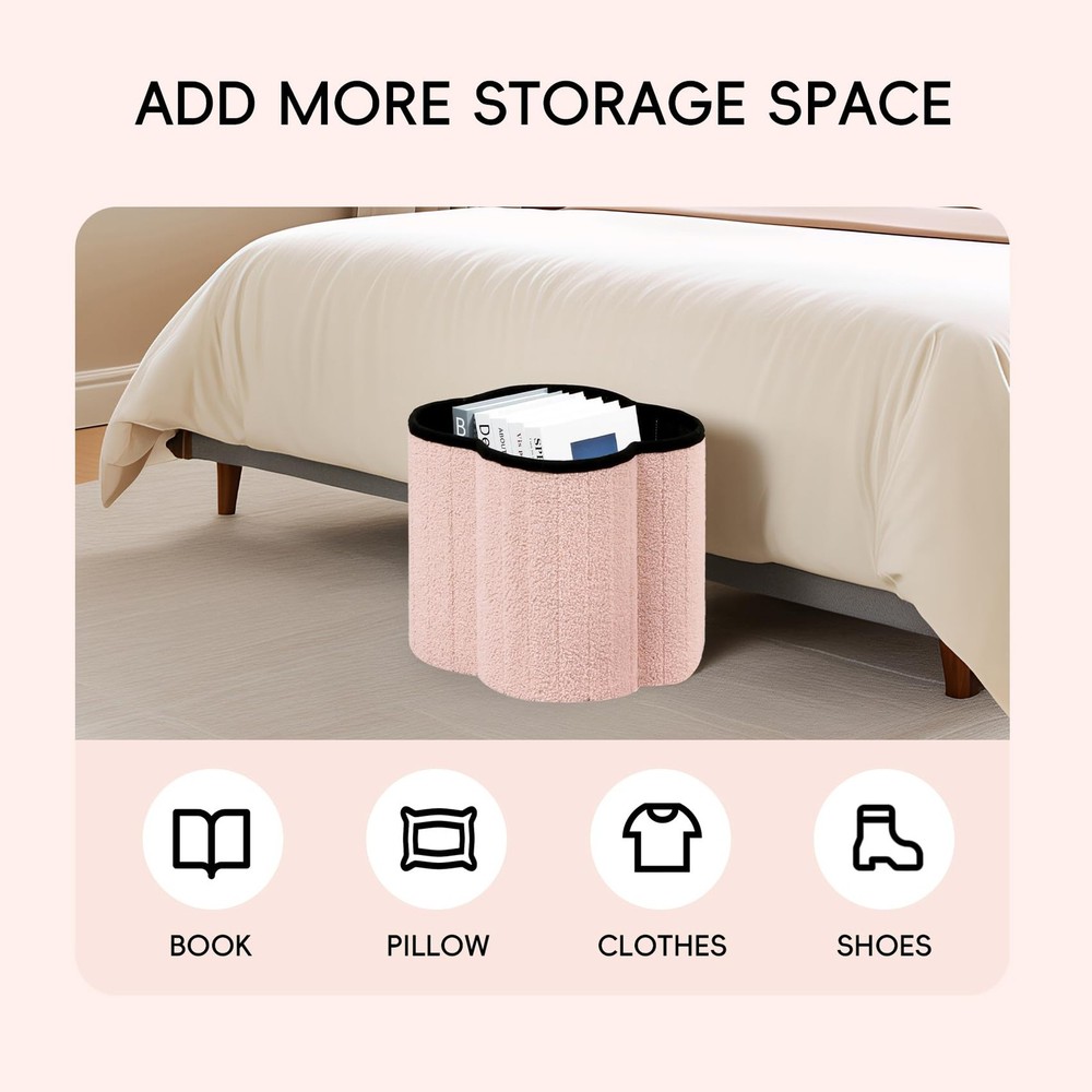 Floral Storage Ottoman Cube Boucle Footrest Stool with Lid, Multi-Functional ...