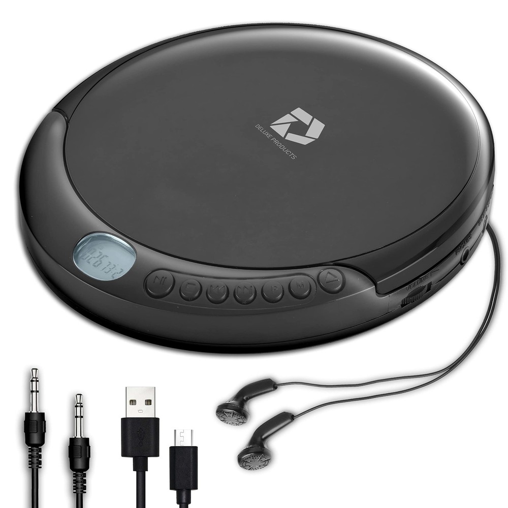 CD Player Portable with 60 Second Anti Skip Stereo Earbuds Includes Aux in Cable