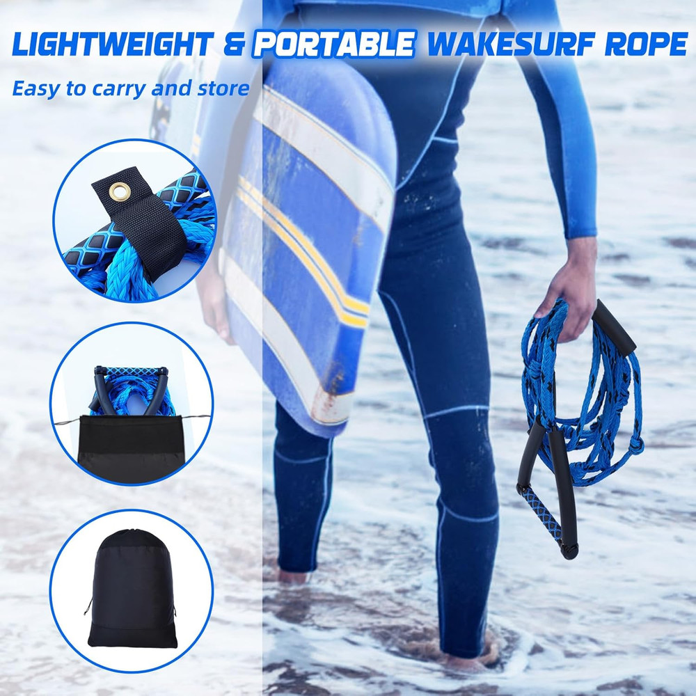 Wakesurf Rope - 25Ft Floating Wake Surf Ropes and Handle, 4 Sections Adjustable