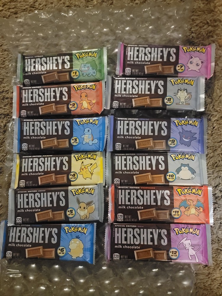 Hershey's Chocolate Bars Pokémon Edition — ALL 12 COMPLETE SET UNBROKEN!!