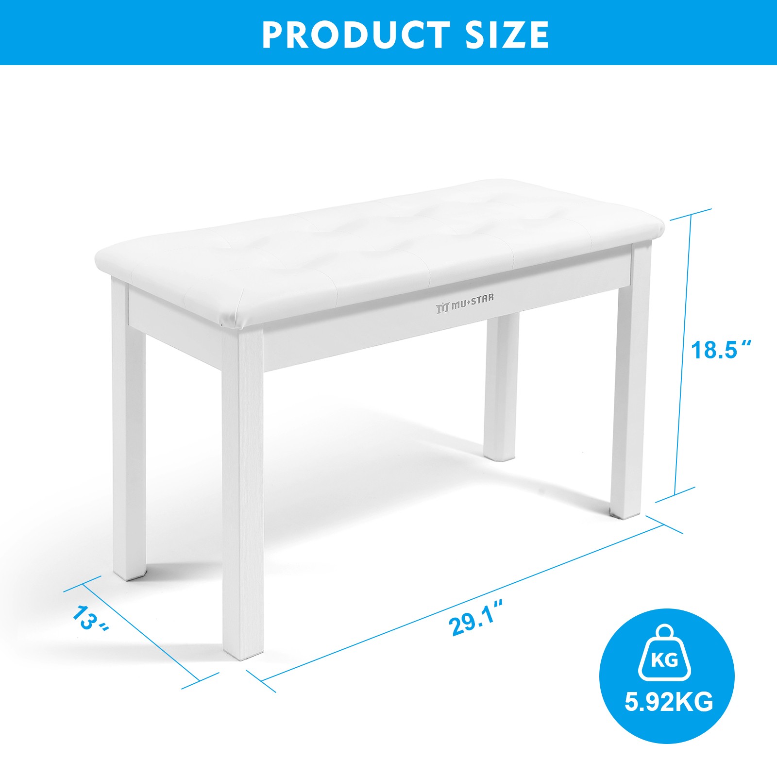 Wooden White Duet Piano Keyboards Bench Vanity Stool with Storage,Padded Cushion