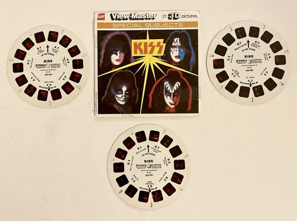 KISS View-Master 3 Reel Set + OG Sleeve GAF K-71 1978 COMPLETE Vintage 3D Photos