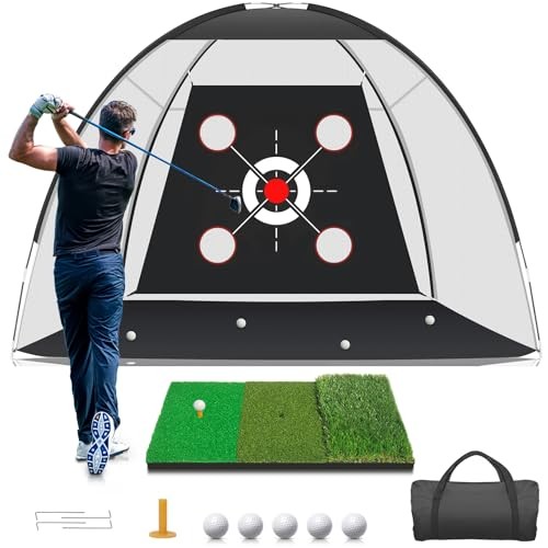 Golf Net with Practice Mat,Golf Hitting Aid Nets 10x7FT for Backyard 10*7