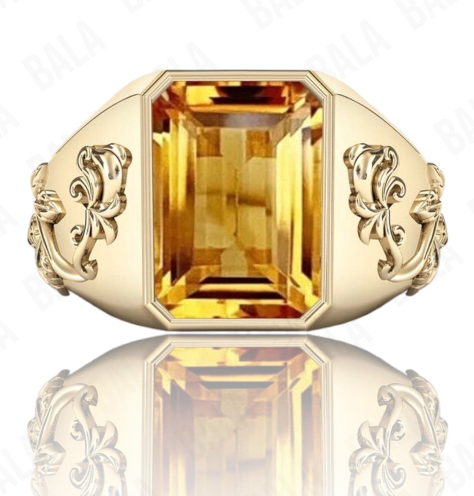 Handmade 925 Sterling Silver Citrine Ring, Rectangular Emerald Cut Yellow Quartz