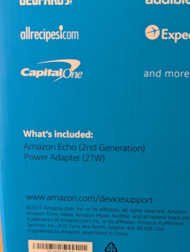 Amazon Echo (2nd Generation) Smart Speaker Alexa Voice Service Bluetooth WIFI