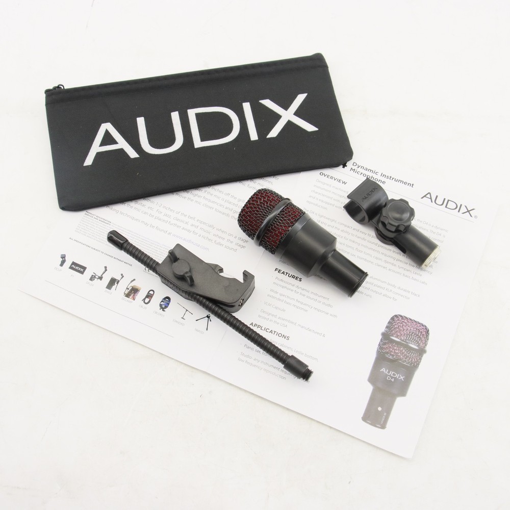 NEW 1 Pack Audix D4 Hypercardioid Dynamic Instrument Microphone Bundle US