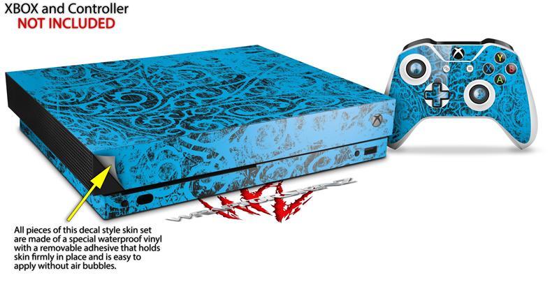 Skin for XBOX One X Console Controller Folder Doodles Blue Medium Decal