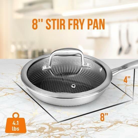 NutriChef Non-Stick Frying Pan w/Lid - 500°F Heat Resistant, PFOA/PFOS FREE