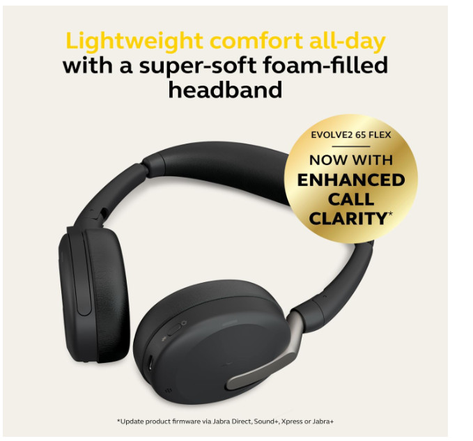 Jabra Evolve2 65 Flex Wireless Headset ANC NO USB DONGLE Black