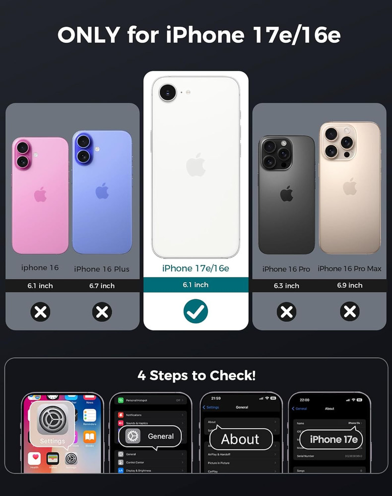 for Iphone 17E/16E Case with Privacy Tempered Glass Screen Protector, Compatible