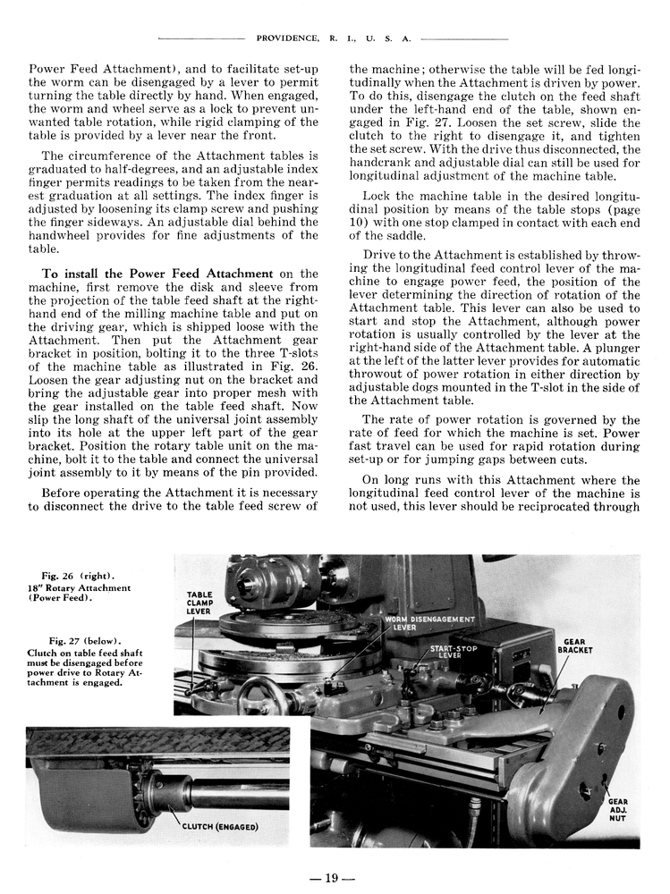BROWN & SHARPE No. 2 Plain Horizontal Milling Machine Operation Manual 0100