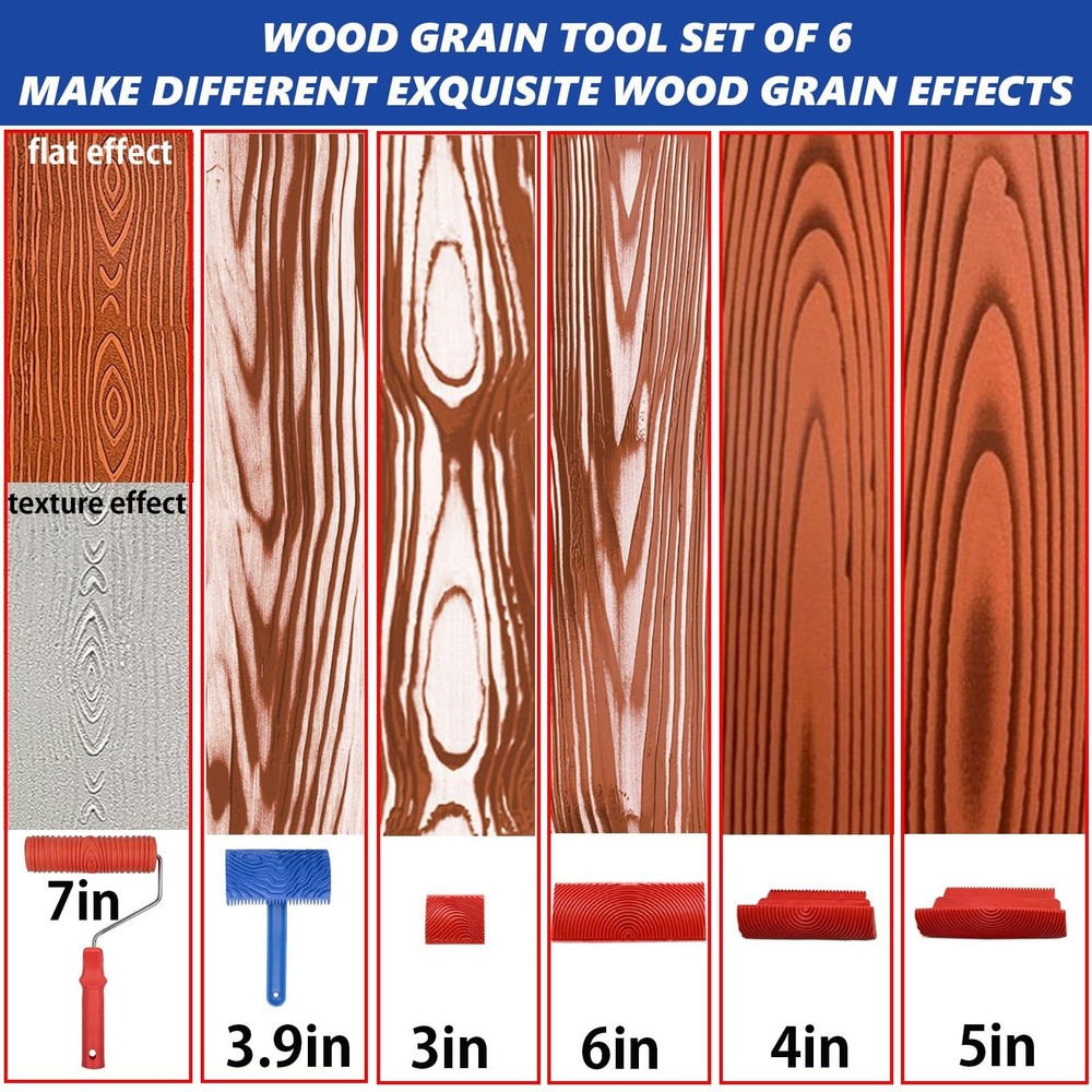 Wood Grain Tool, 11pcs Graining Tool Set 7" Roller Red
