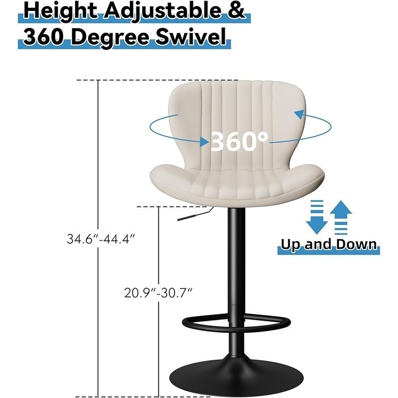 Ergonomic Adjustable Bar Stools Set 360° Swivel Modern Kitchen Seating 4PCS New