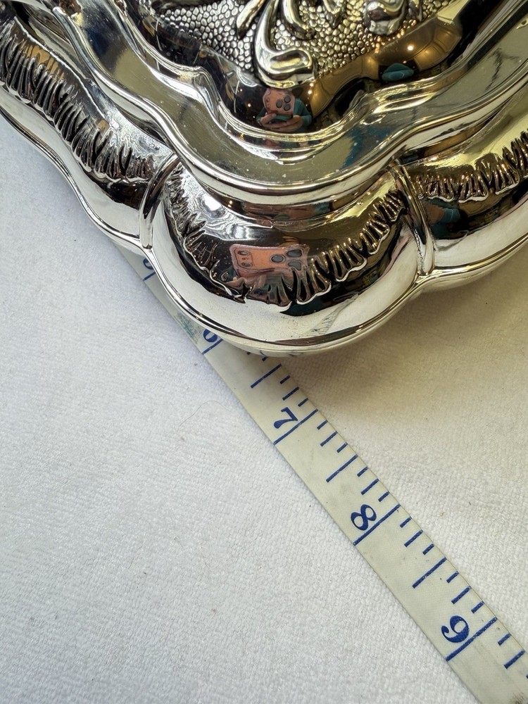 Godinger Silver Art Co. Plated Jewelry Box Scrolling Decoration Red Velvet Lined