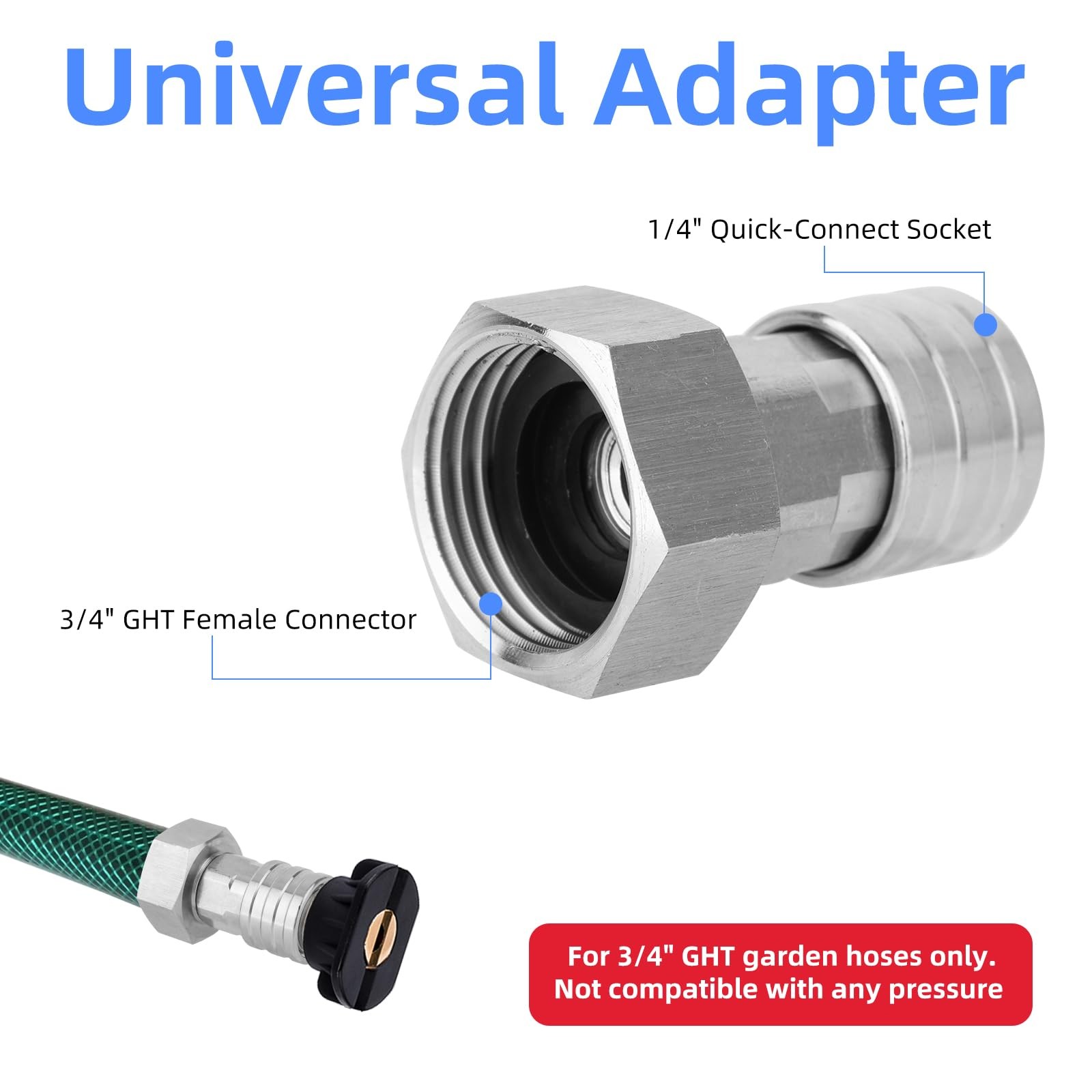 3/4" GHT to 1/4" Quick Connect Pressure Washer Hose Adapter