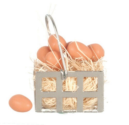 Dollhouse Miniature Egg Basket with Brown Eggs