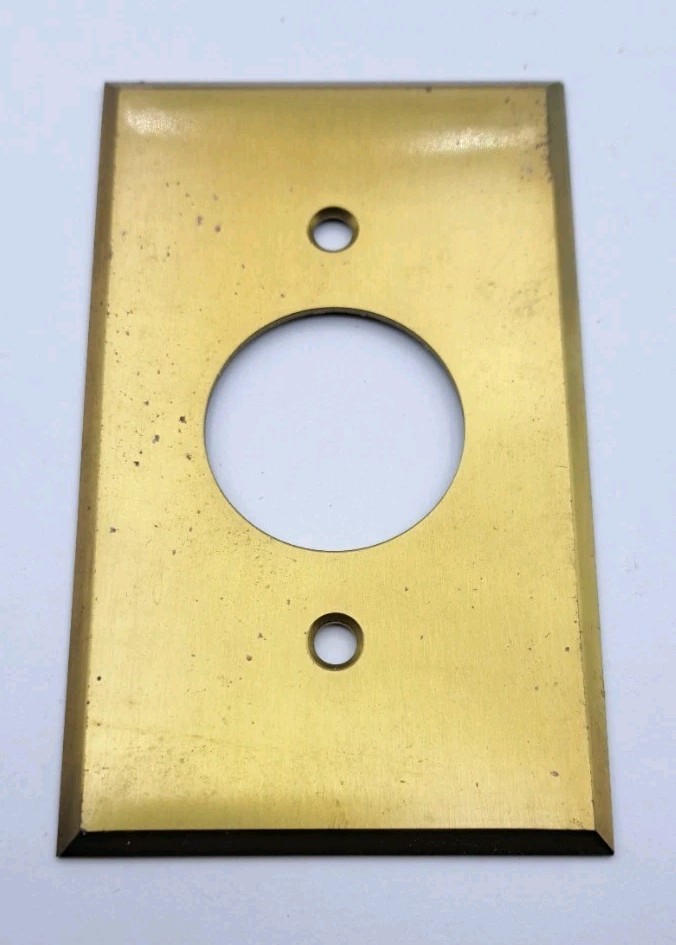 Vintage Brass Round Outlet Socket Wall Cover Plate Rectangle Old Hardware