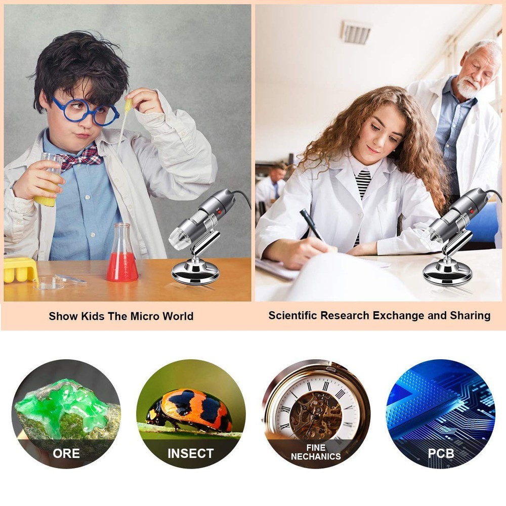 USB Microscope Camera with Stand - Compatible with Android Windows Linux Mac