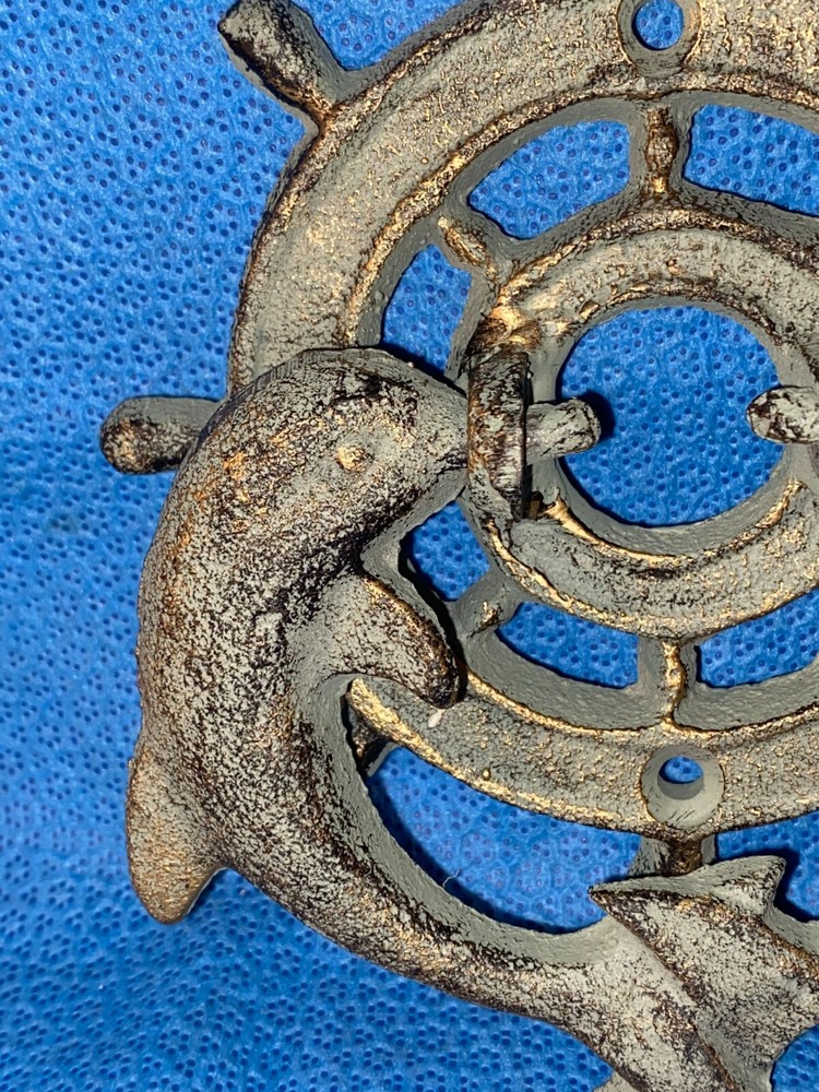 Cast Iron Dolphin Ship Wheel Door Knocker