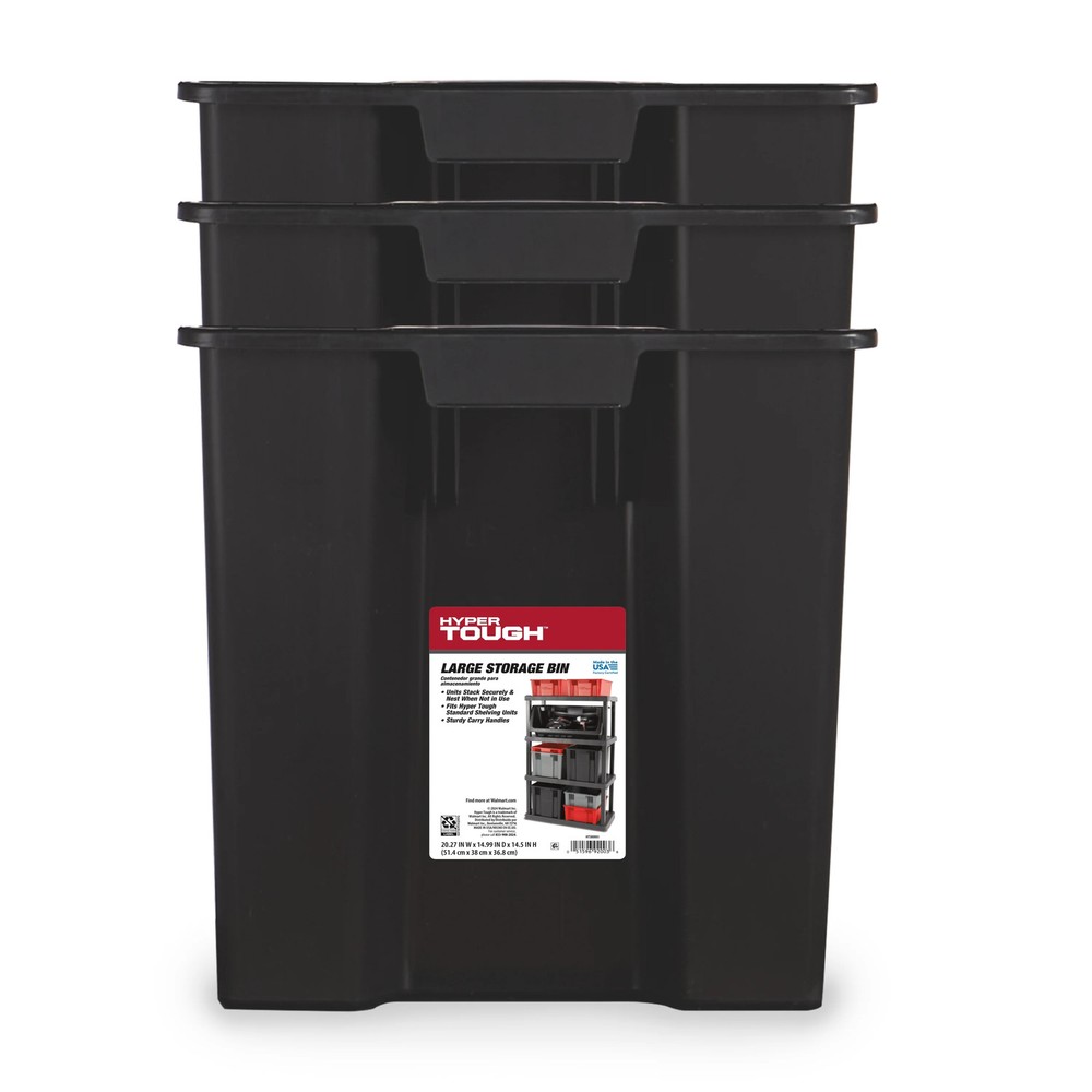 Hyper Tough Garage Plastic Storage Bin Large Nesting Stacking, Black