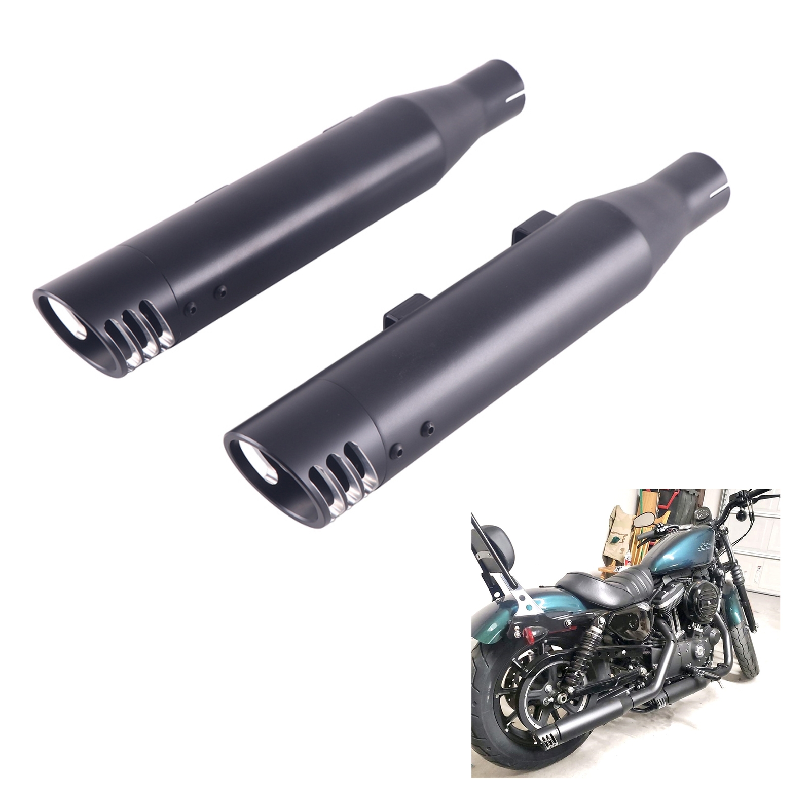 SHARKROAD 3" Black Slip-on Mufflers Exhaust for Harley 14-21 Sportster XL 883