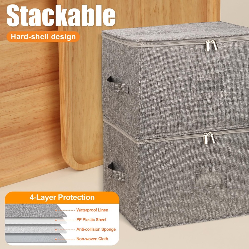 Wine Glass Storage 2-Pack, Stemware Container Cases, Stackable w/Hard Shell T...