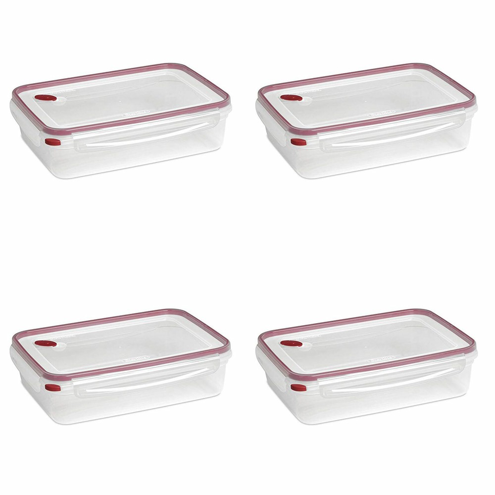 Sterilite Ultra Seal 16 Cup Rectangular Food Storage Containers, Red (4 Pack)