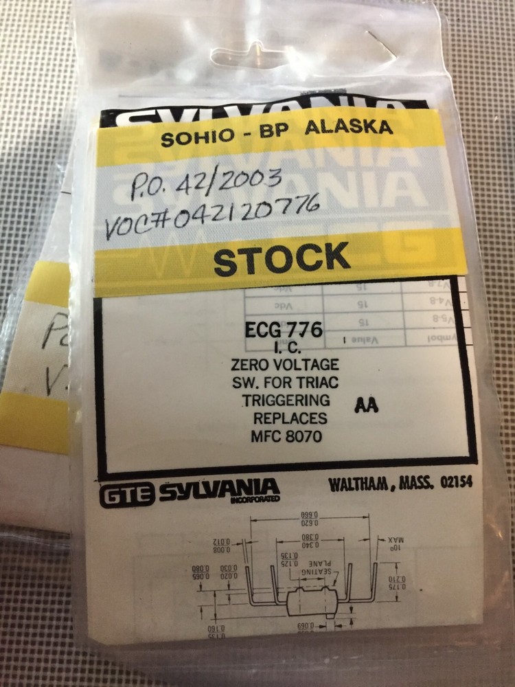 ECG776 INTEGRATED CIRCUIT IC Zero Voltage SW. For Triac Triggering SYLVANIA A2
