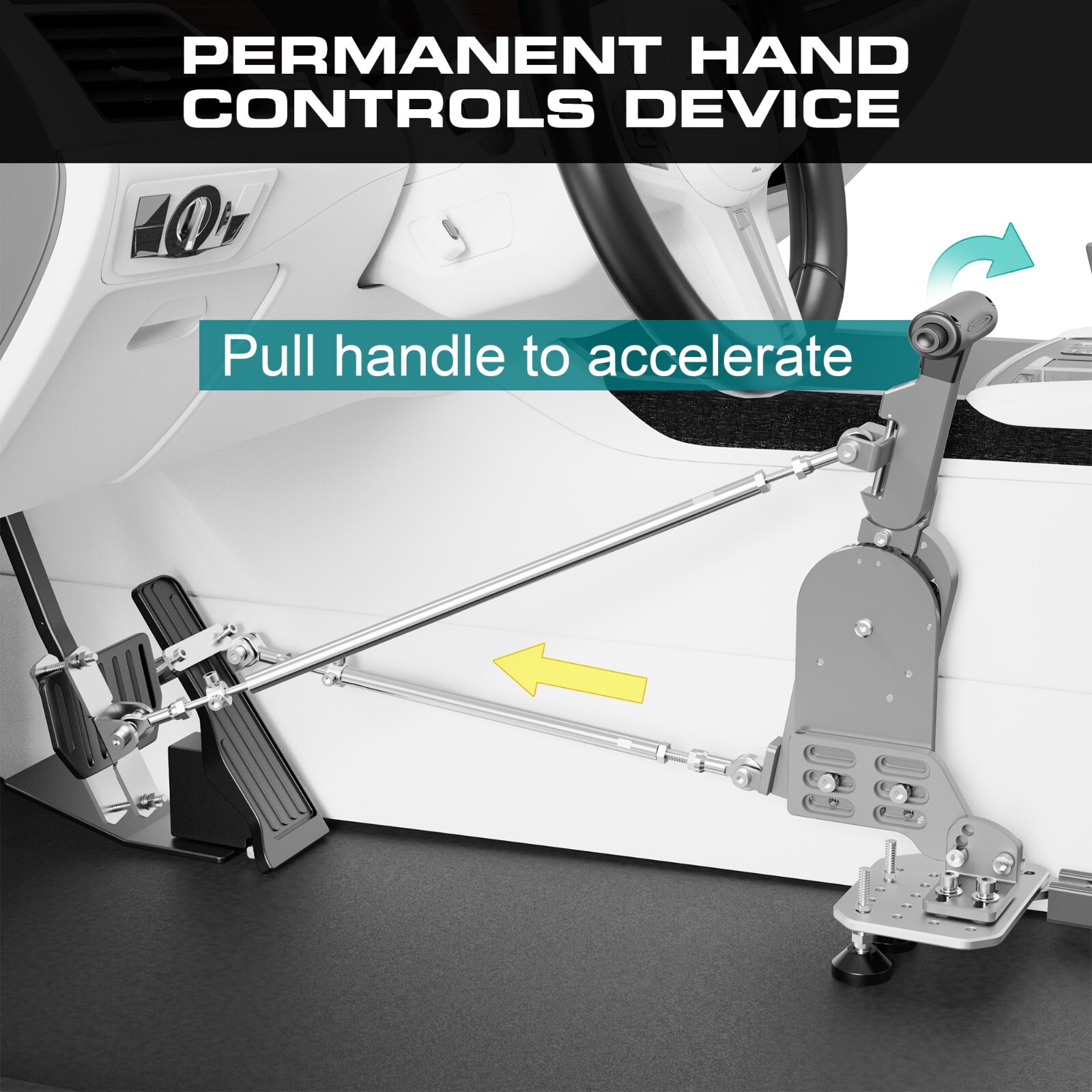 Fixed Hand Controls Permanent Device for Injured Disabled Handicap Drivers