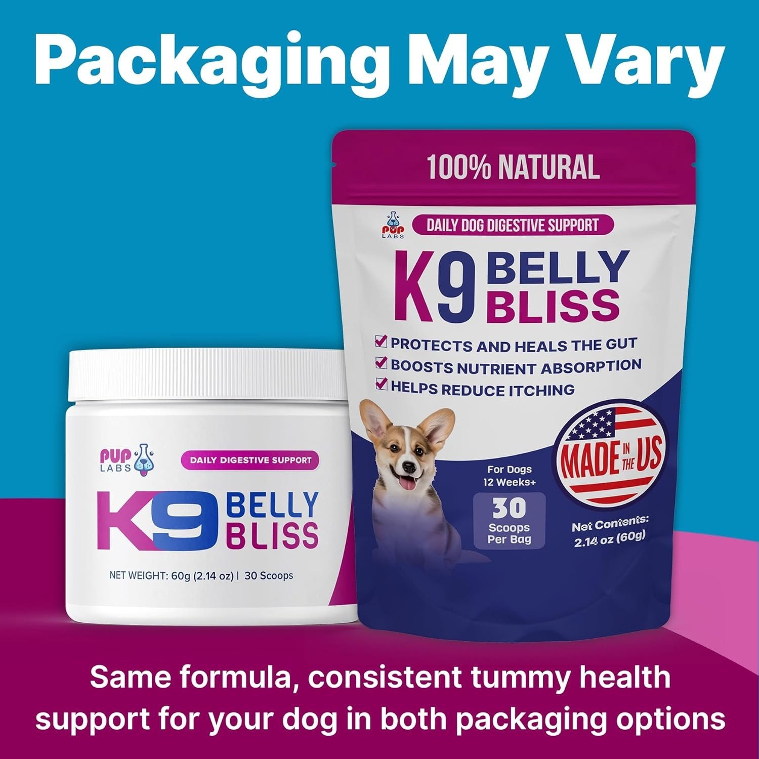 Pup Labs K9 Belly Bliss, All-natural Gut Health for dogs, Vet Approved Preb....