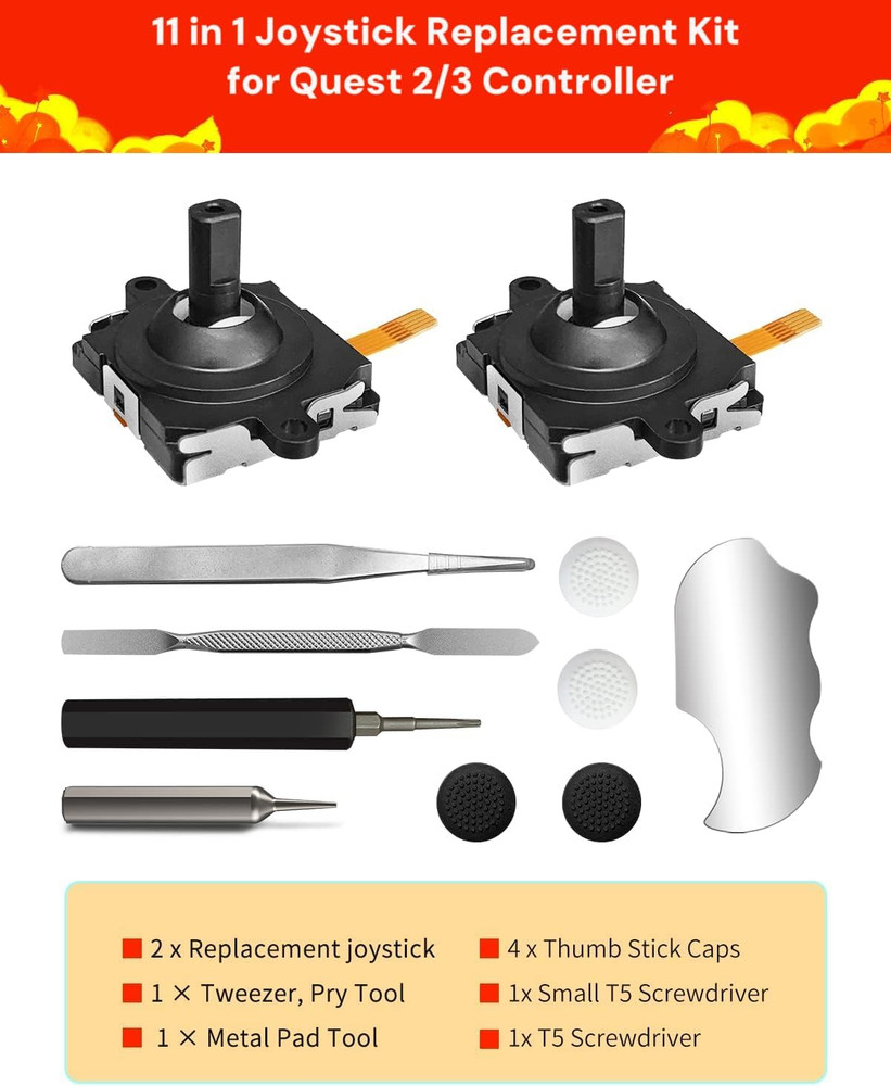 Joystick Replacement Kit for Oculus Quest 2/3 Controller, Repair Kit for Meta Qu