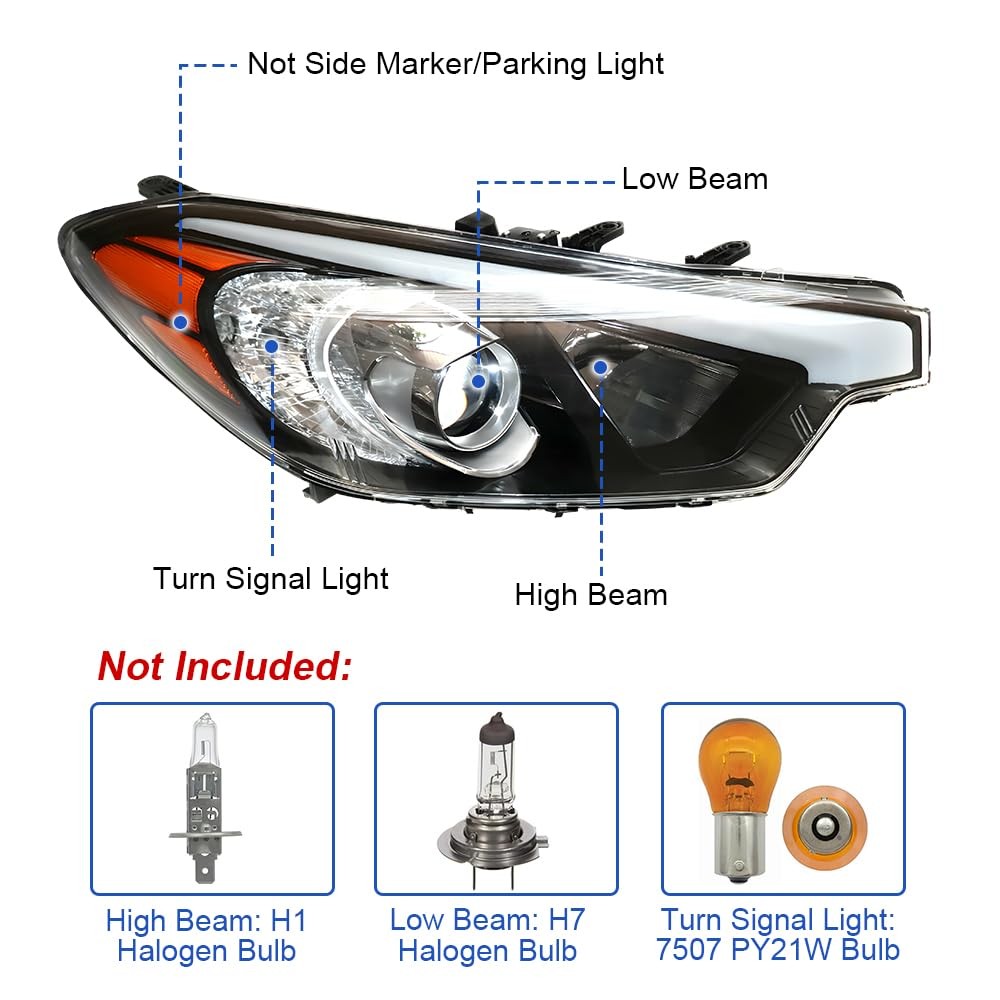 Forte 2014-2016 Halogen Headlights Assembly Driver Passenger Side