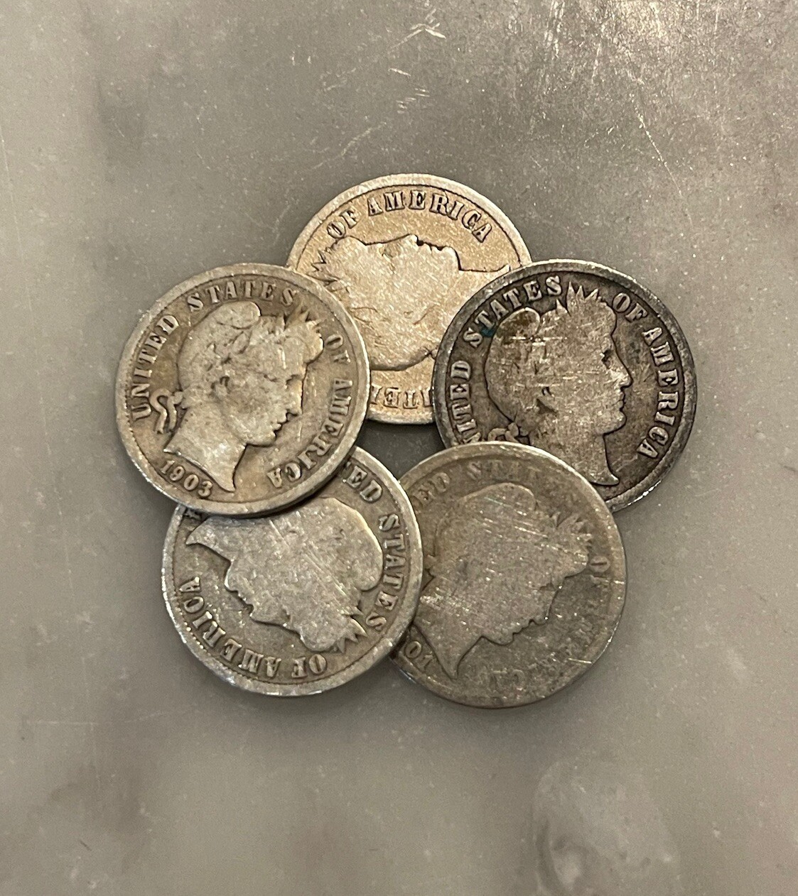 [Lot of 5] Barber Dimes - 90% Silver - CHOOSE HOW MANY LOTS OF 5 COINS!