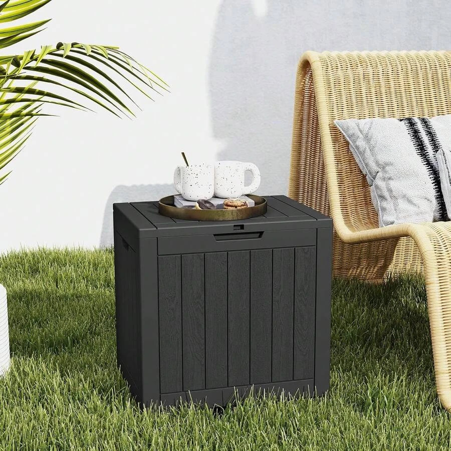 Deck Box With 31 Gallon Capacity, Weatherproof Resin Lockable Black