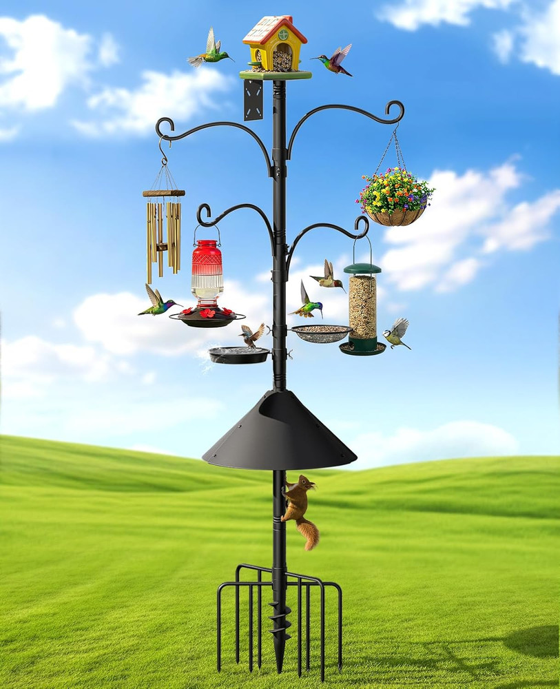 Bird Feeder Pole, 93" Shepherds Hooks Squirrel Proof for Outdoor, Adjustable Hea