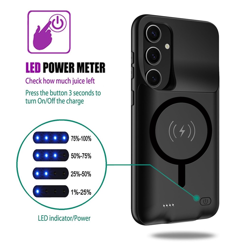 Galaxy S24 Plus 12000mAh Battery Case Wireless Charging + Screen Protector