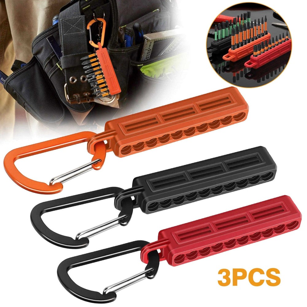 3x 1/4" Hex Bit Holder Storage Rail Color Coded Bit Organizer With Carabiner