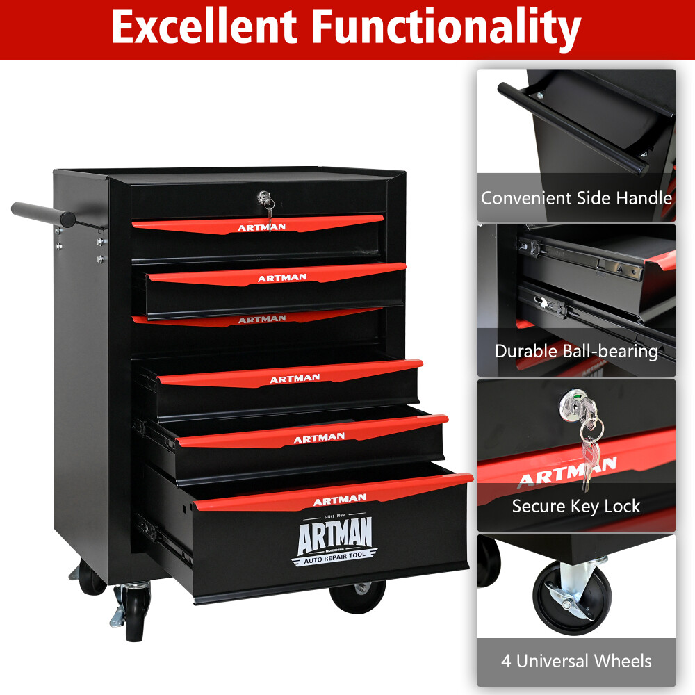6 Drawer Metal Rolling Tool Box with Wheel Locking Cabinet for WarehouseWorkshop
