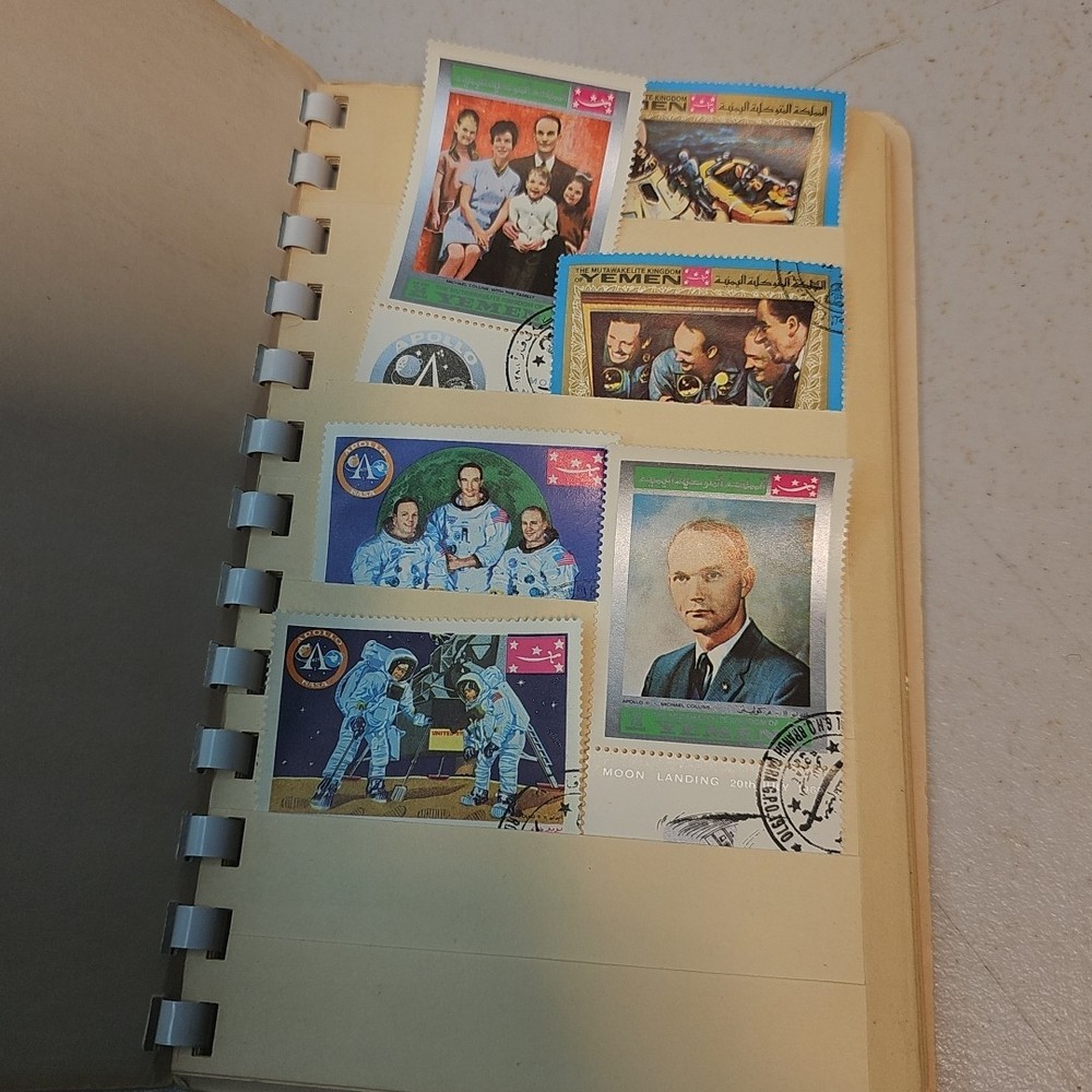 Vintage Pocket Stamp Stock Book WITH Approx. 30 Apollo Space Stamp