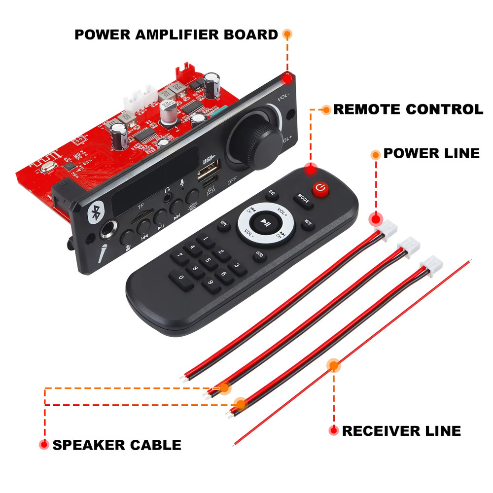 Bluetooth MP3 amplifier amp module 8V-24V USB-C mic input w/ remote - BRAND NEW