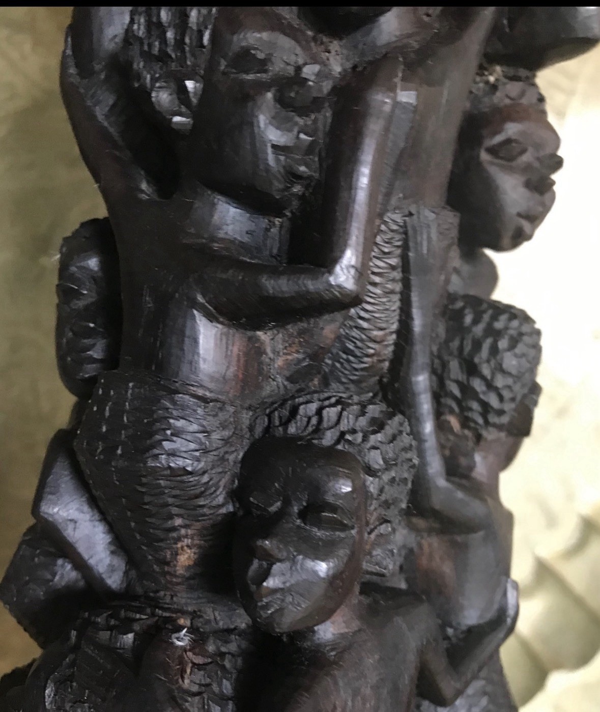 Antique Pair of EBONY MALE & FEMALE MAKONDE . “Tree of Life” STATUES . 24"+ TALL