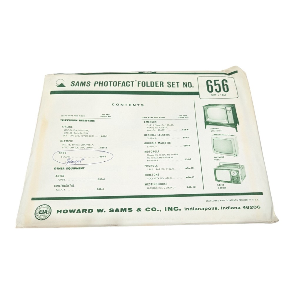 SAMS PHOTOFACT FOLDER SET NO. 656 September 1963 Complete