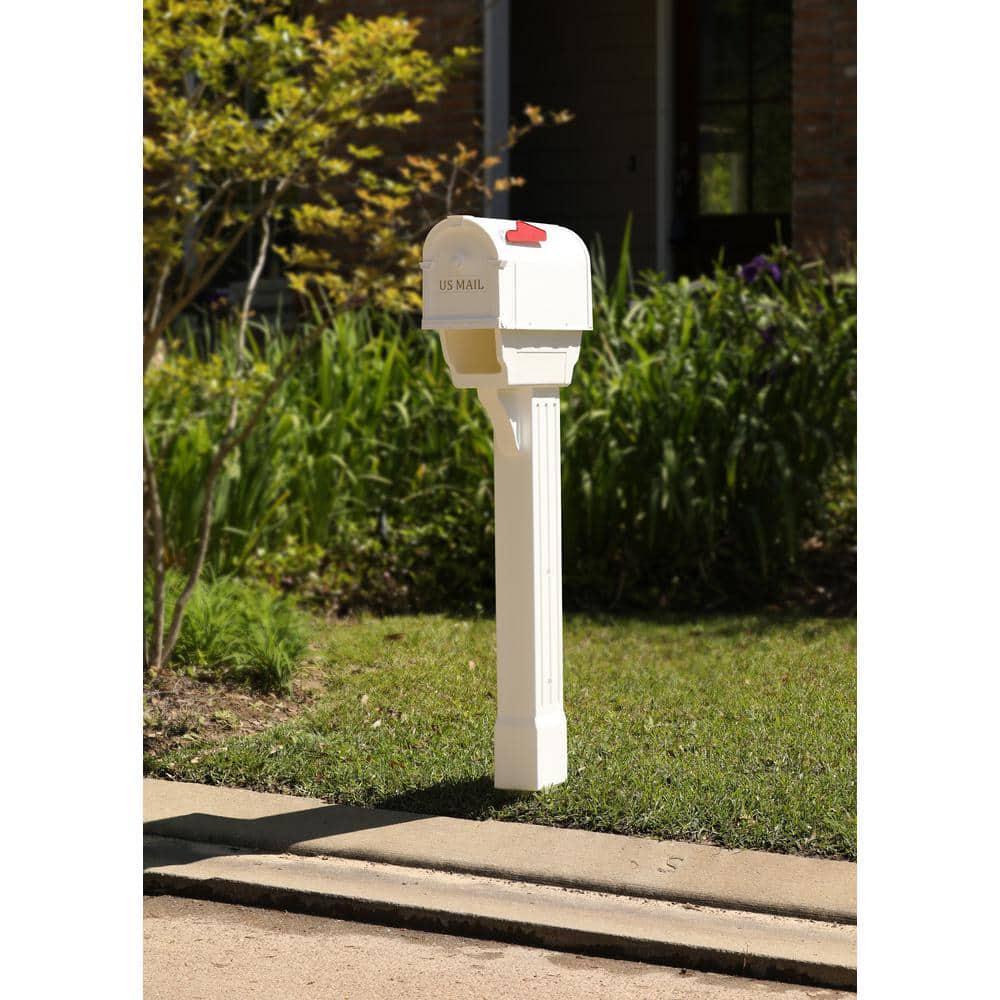 Mailbox Post Mount Mail Box Weather Resistant Outdoor Plastic Durable White