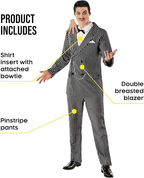 Men`s Gomez Addams Costume Adult Addams Family Pinstripe Gangster Suit Halloween