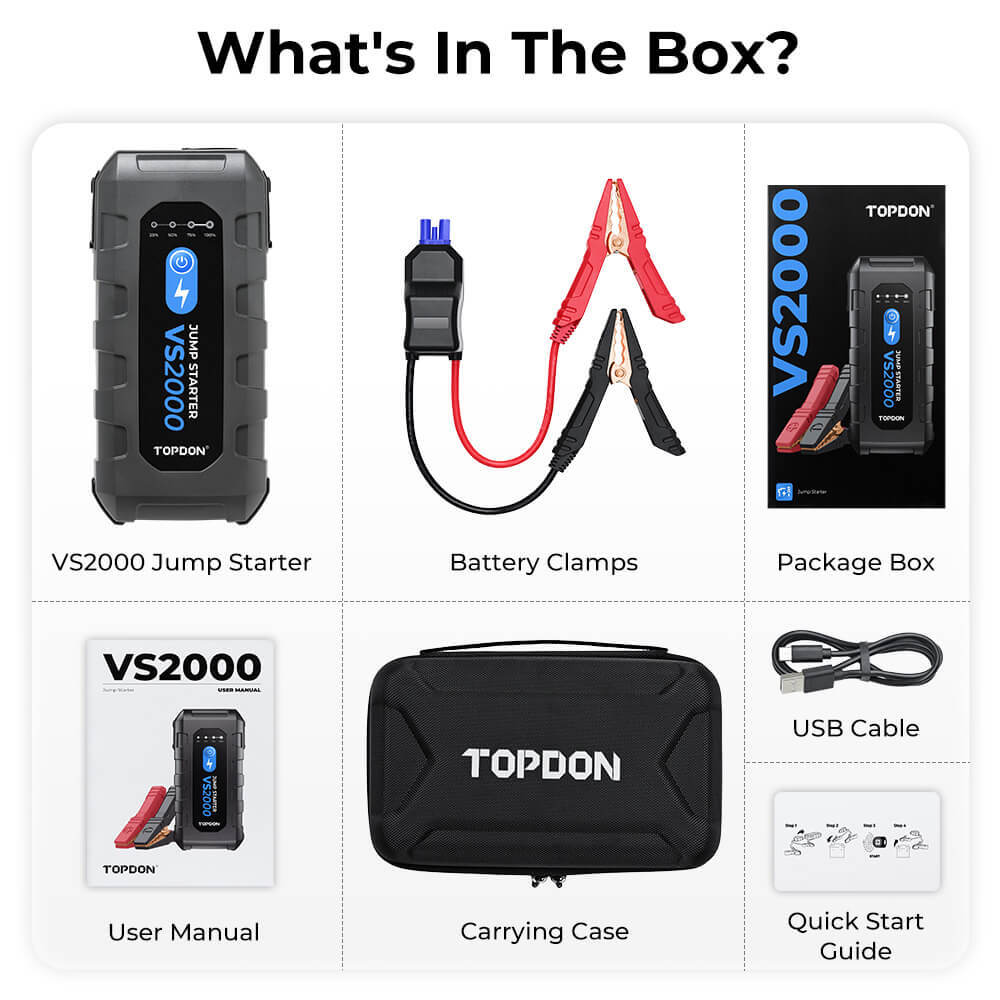 TOPDON Super Capacitor VS2000 Car Jump Starter 2000A Quick Charge Booster