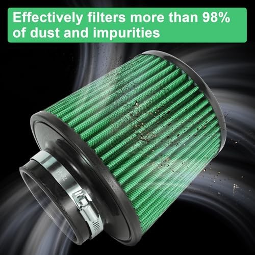 Cold Air Intake Filter High Performance Washable Filter Clamp-On Green