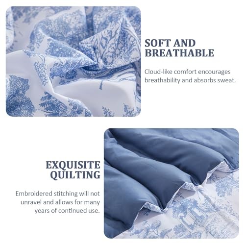 Comforter Set 7 Pieces Bed in a Bag Size Botanical Comforters with Queen Blue