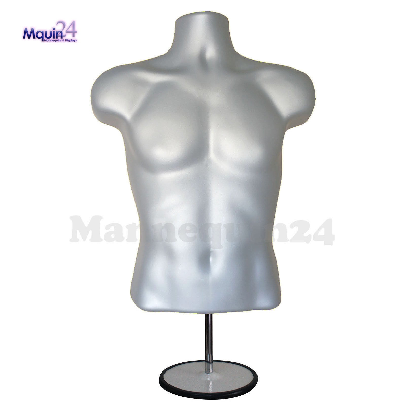 MALE TORSO MANNEQUIN -GREY (SILVER) + STAND + HANGING HOOK  MEN DRESS FORM
