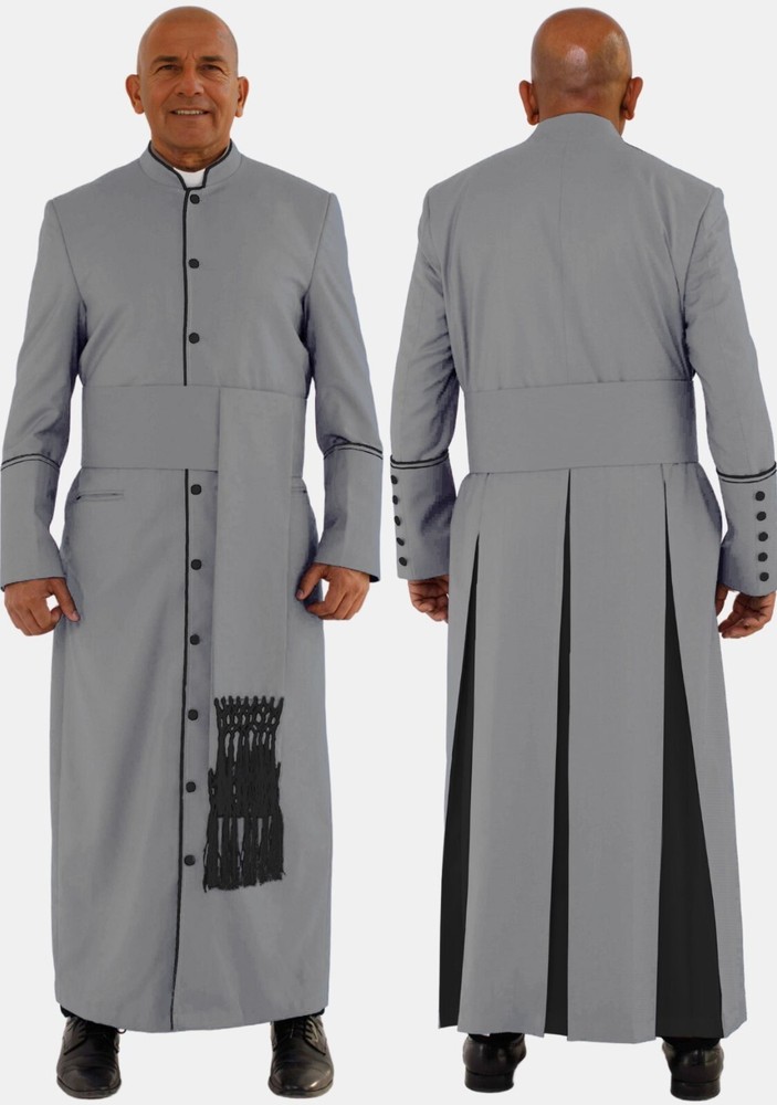 Grey Clergy Robe with 3 Back Plates