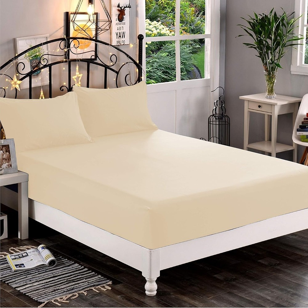 1-Piece King Fitted Sheet - Soft Microfiber, Wrinkle-Resistant, Cream